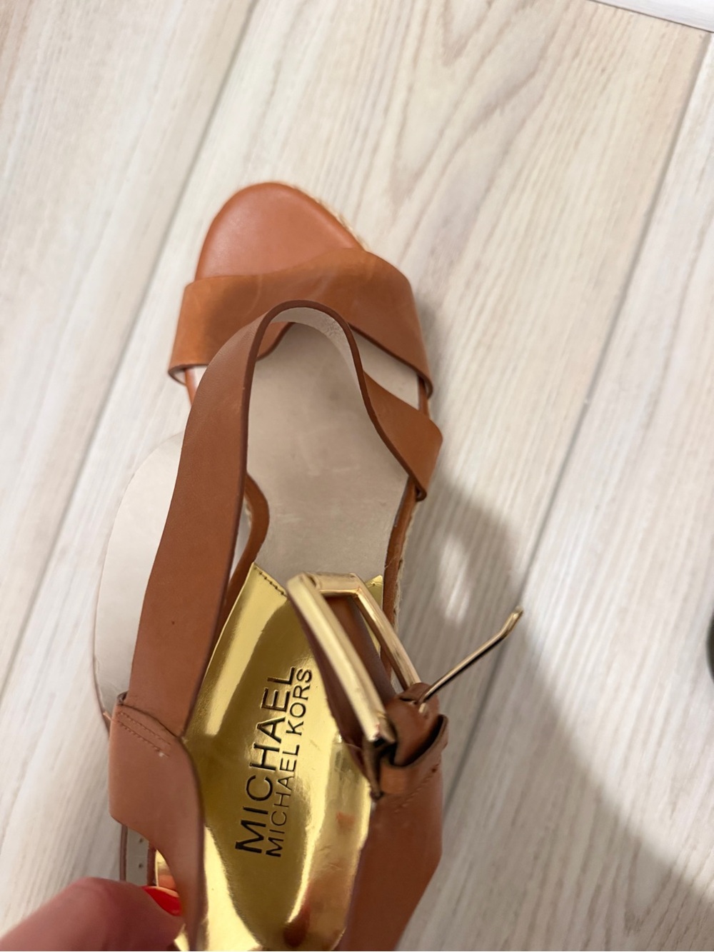 Michael Kors Cognac Leather Ankle-Strap Sandals with Gold Accent